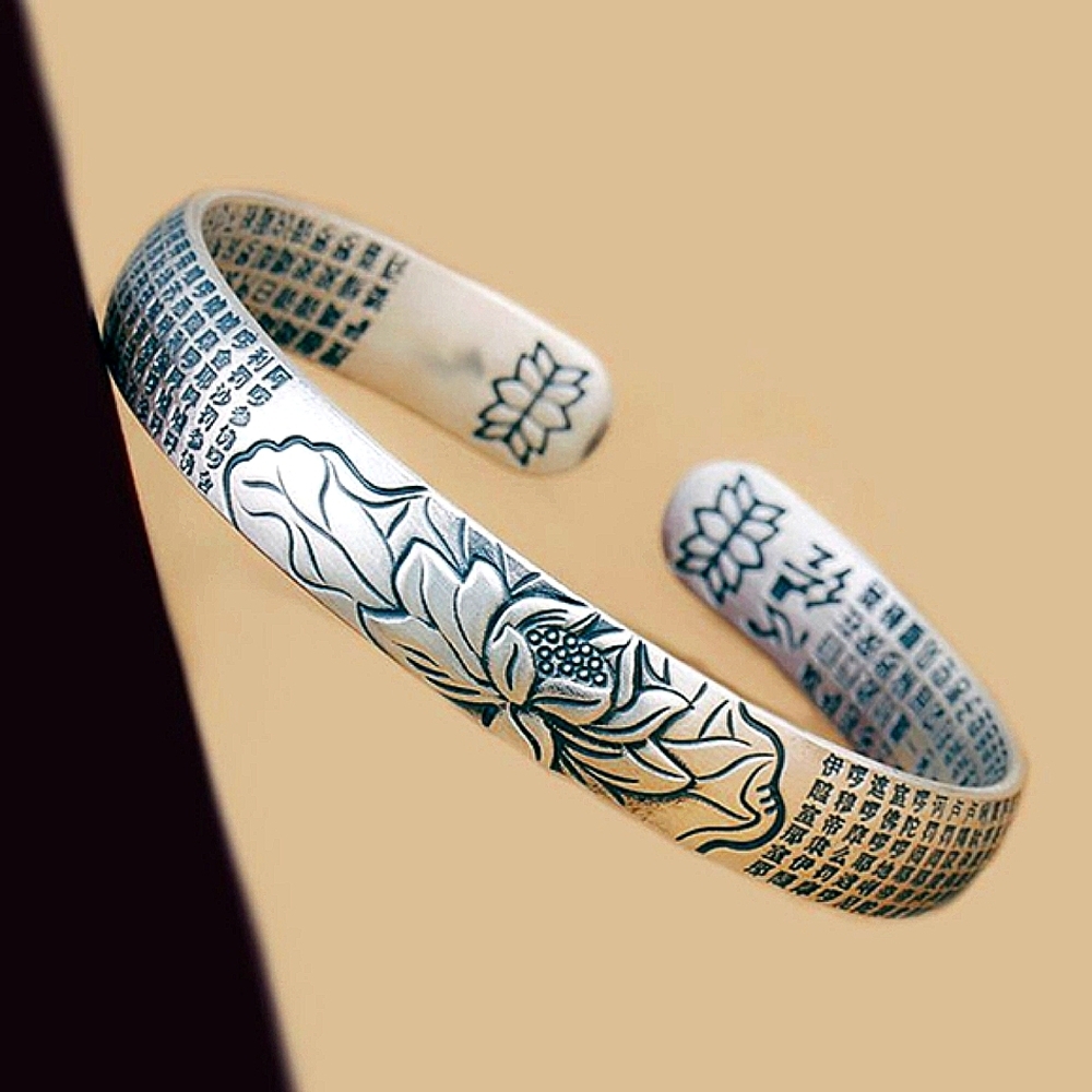 NEW Buddhist 999 Silver Lotus Cuff Bracelet One Size, Adjustable - Picture 3 of 7
